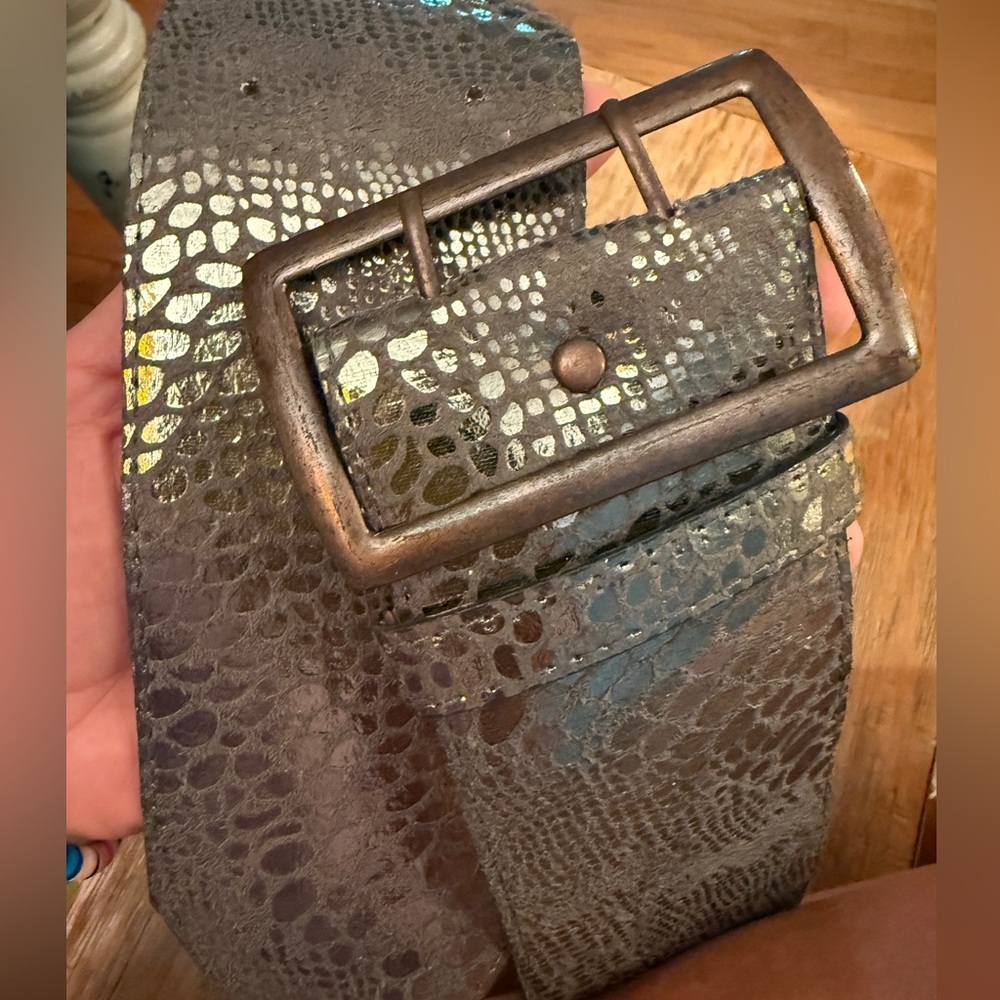 Metallic Snake Print Belt Fits Up To 30 Inch Width 3 Inch